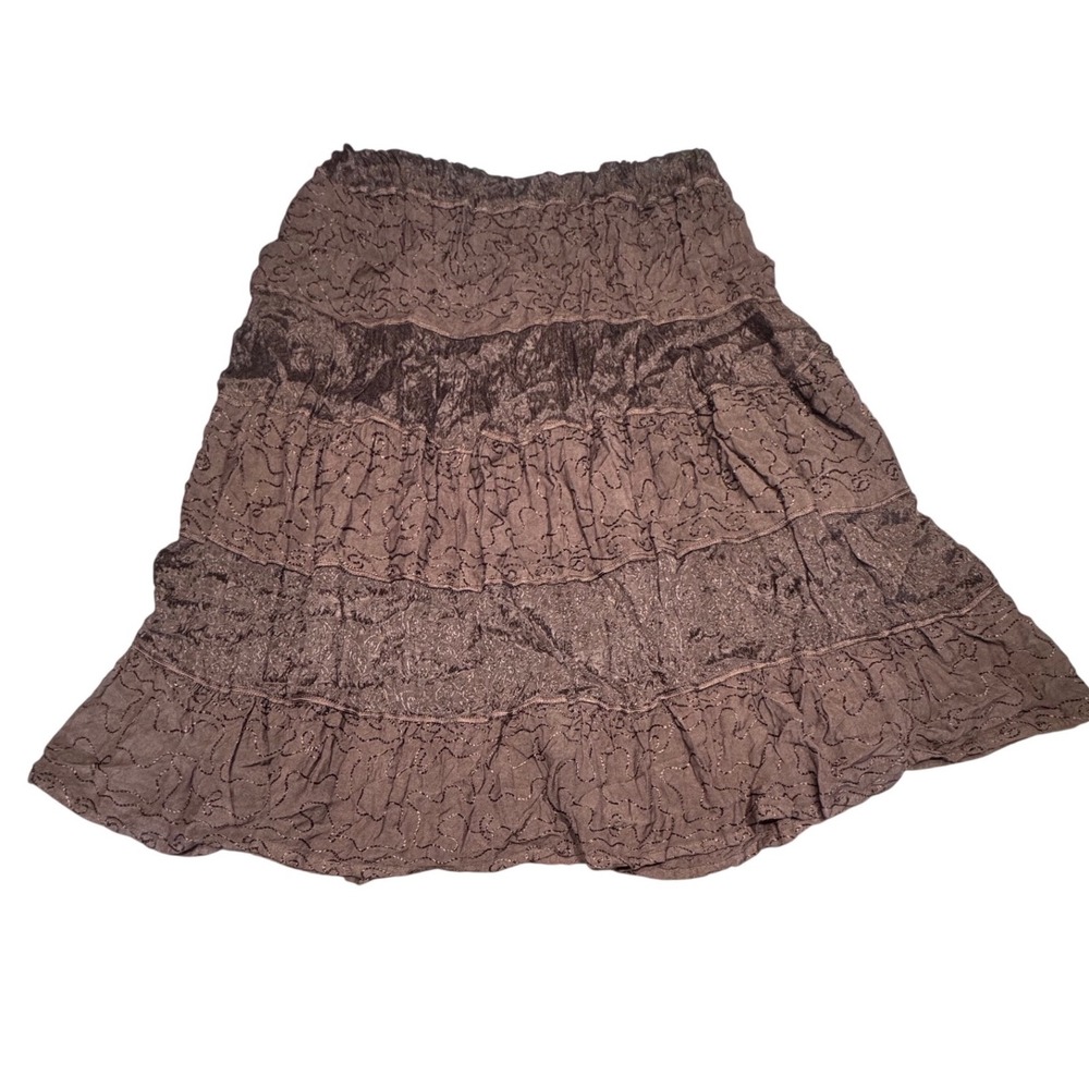 Brown Tiered Midi Skirt Womens L Embroidered Boho Fairycore Brown